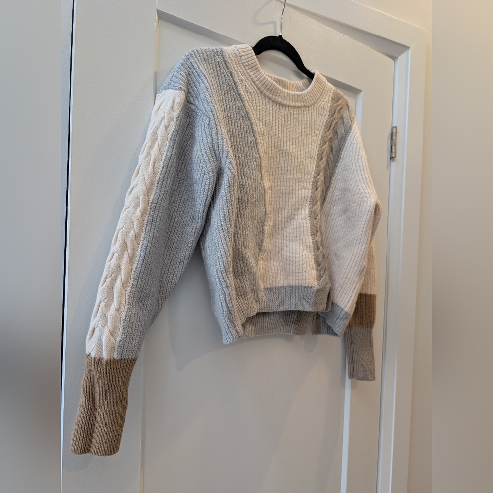 Aritzia Wilfred Lonell Merino Wool Knit Colorblock Crew Neck Sweater - Picture 3 of 10